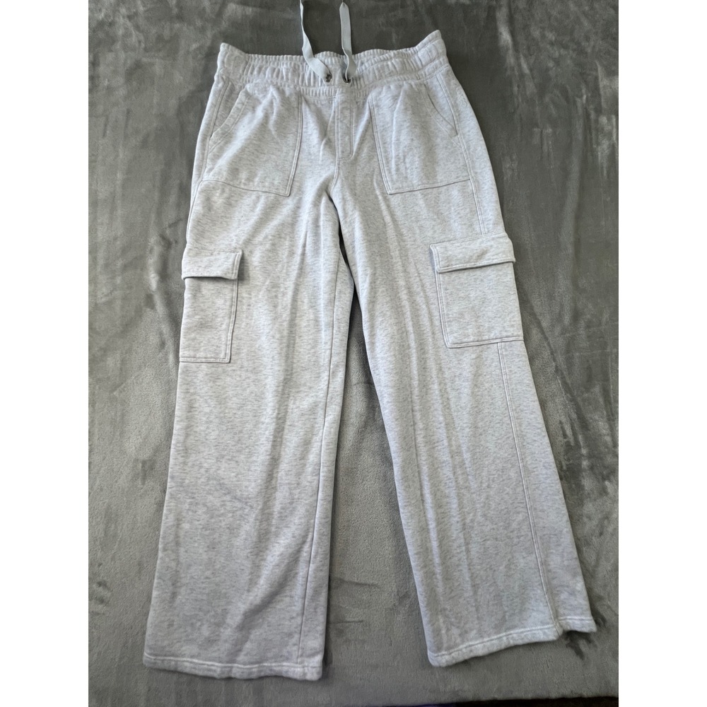 Calvin Klein Cargo Sweatpants Women Large Gray Performance Wide Leg Fleece Pant